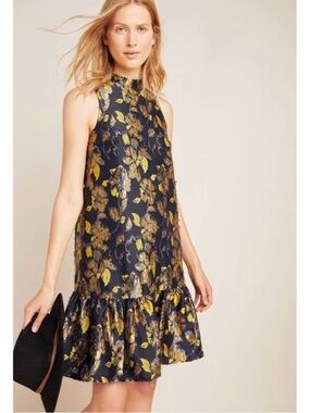 Anthropologie Liza Foiled Accent Textured Swing Mini Dress XSP NWOT